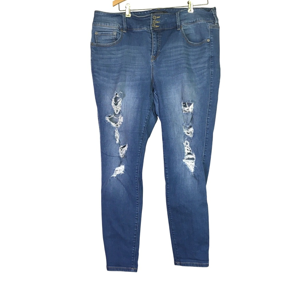 Torrid Premium Distressed High Rise Skinny Jegging 20R Blue